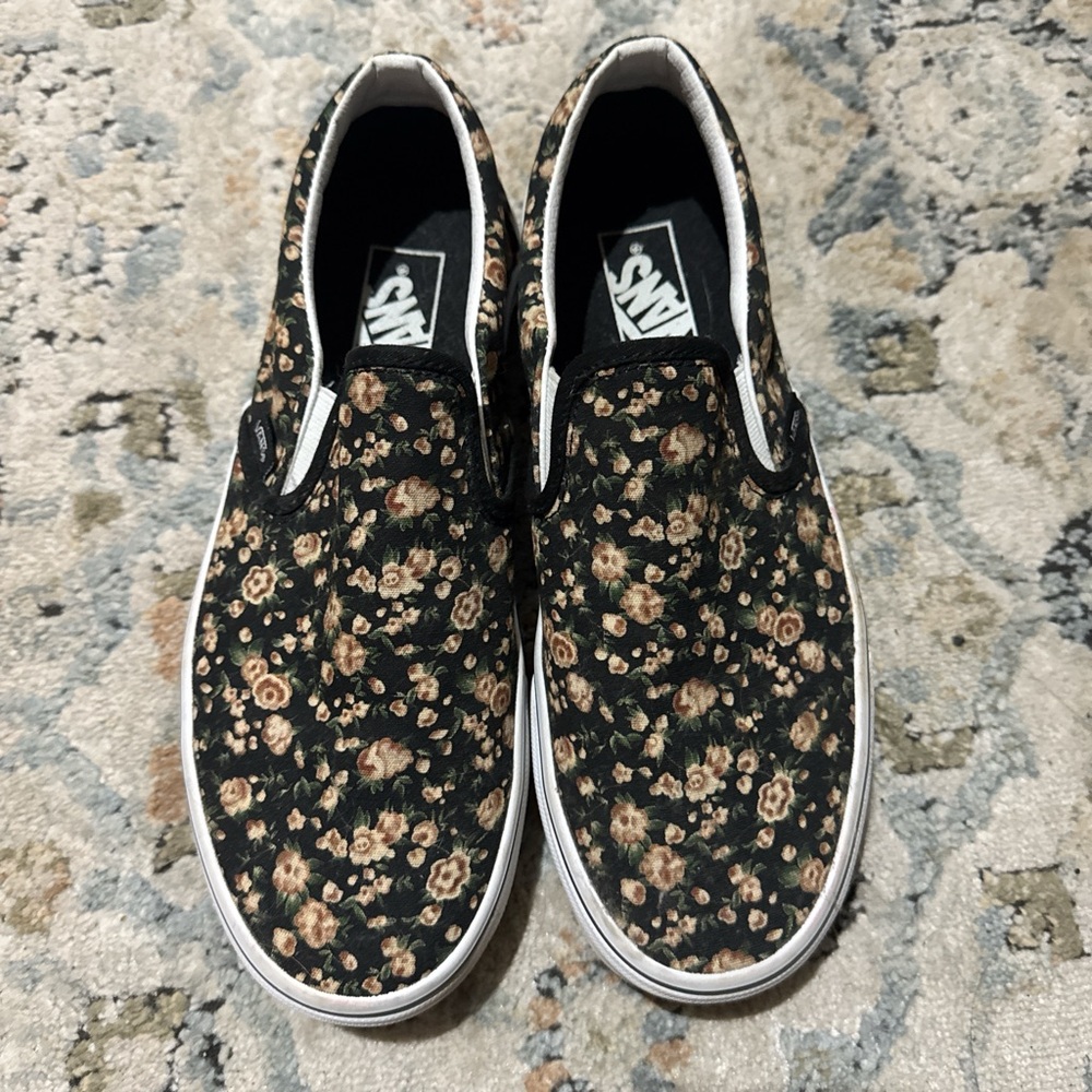 Vans Black Floral Slip-On Shoes